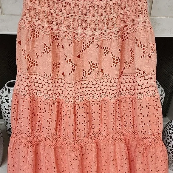 🧡 BOSTON PROPER Apricot OMBRE Crochet Maxi Skirt 🧡